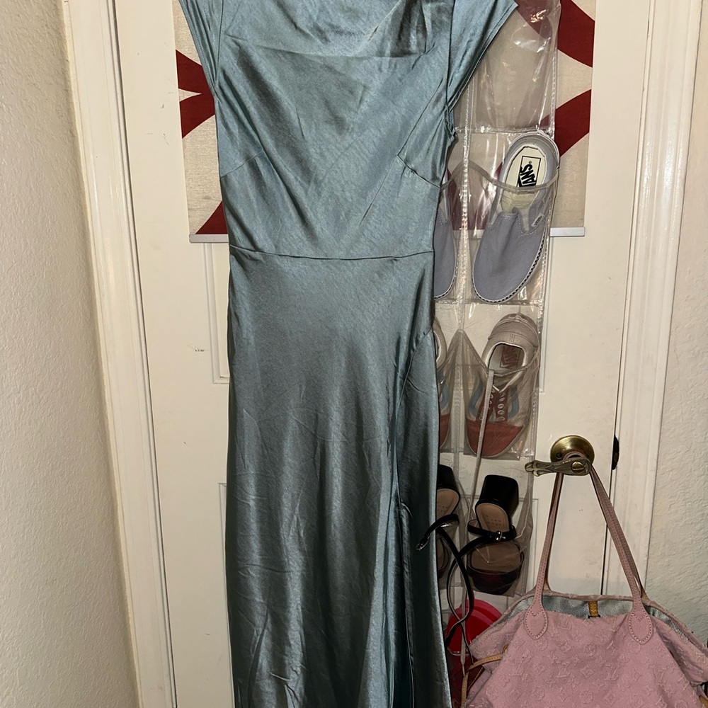 Selfie Leslie Teal Satin Maxi Dress